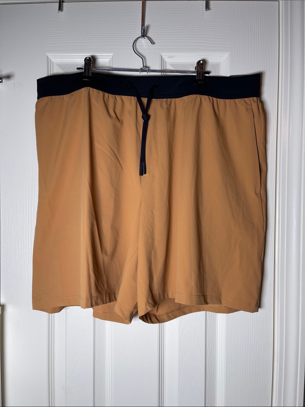 Men's Athletic Shorts in Tan with Black Waistband - Lightweight Performance